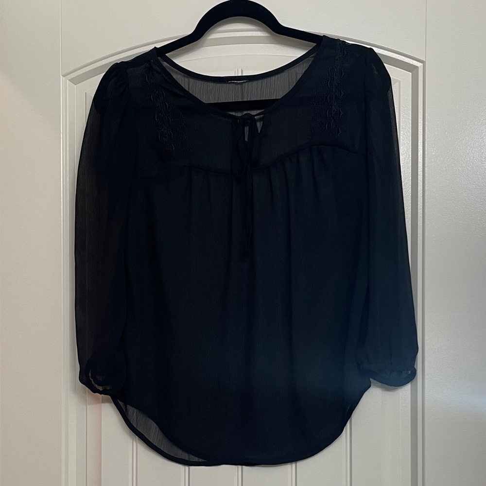 Classic Black Sheer Peasant Blouse